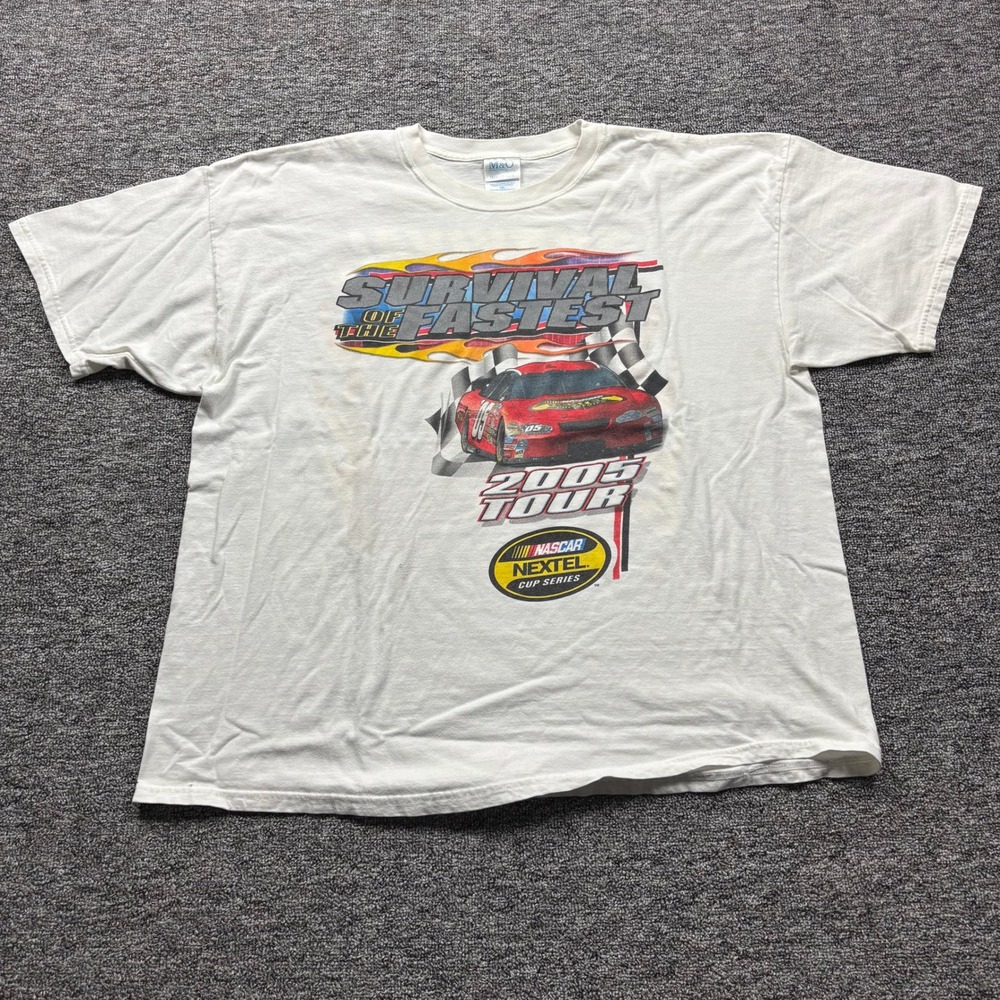 Y2K 2000s NASCAR Racing Survival Of The Fastest Tour T-Shirt White Size XL